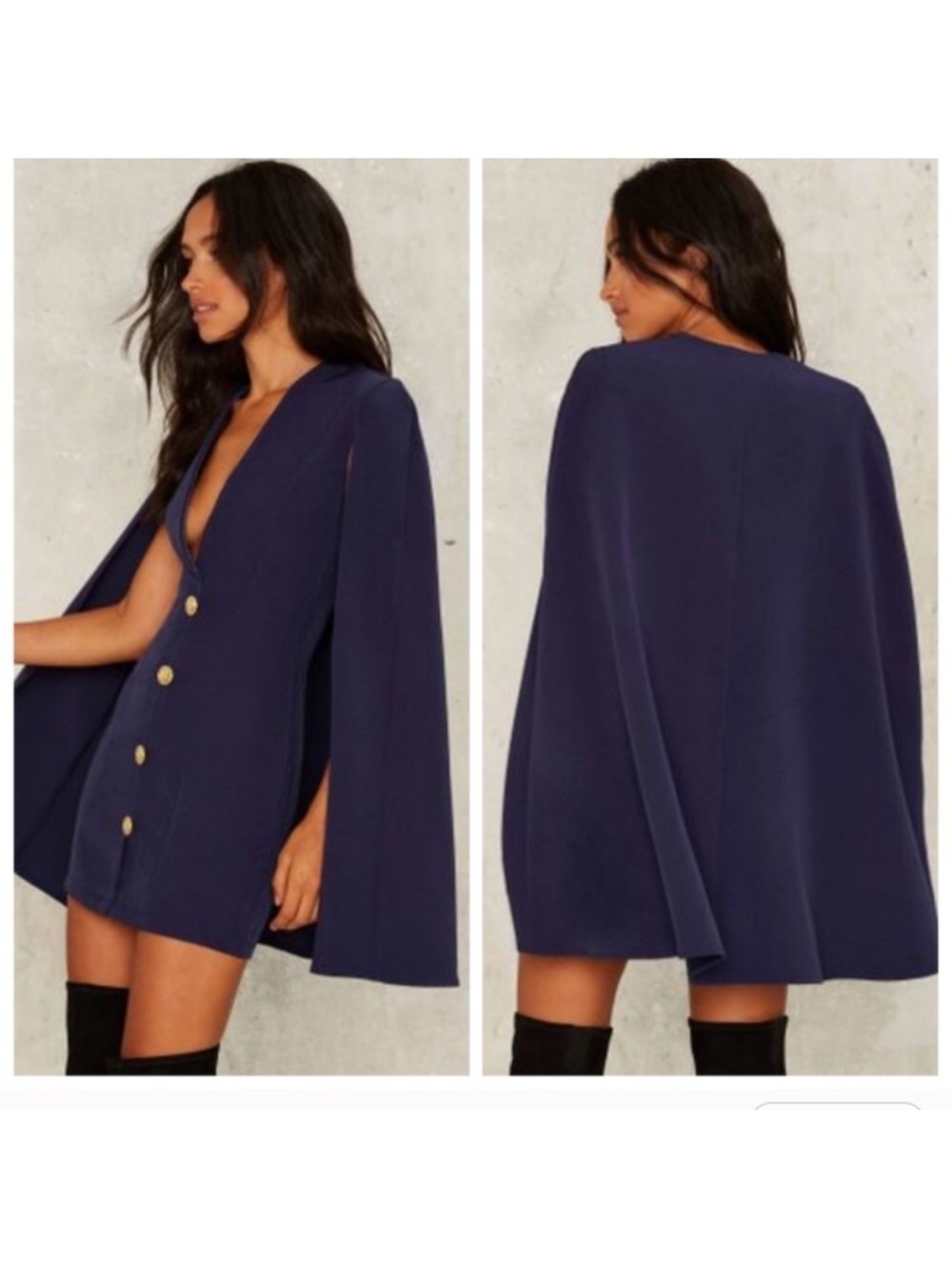 Modcloth Cape Navy Blue Nautical Bodycon Mini Dress Gold Buttons Rare London - Picture 2 of 10